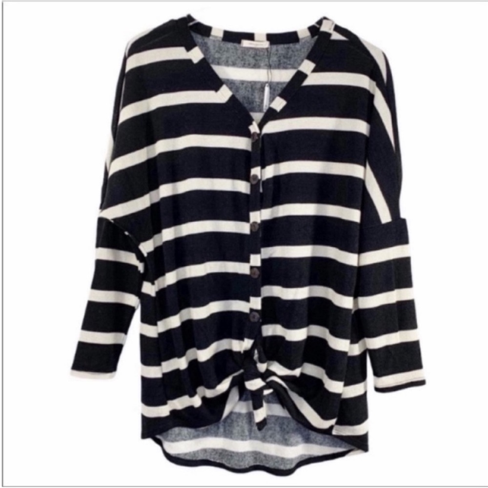 12 PM BY MON AMI striped button down tunic top M - Picture 5 of 8